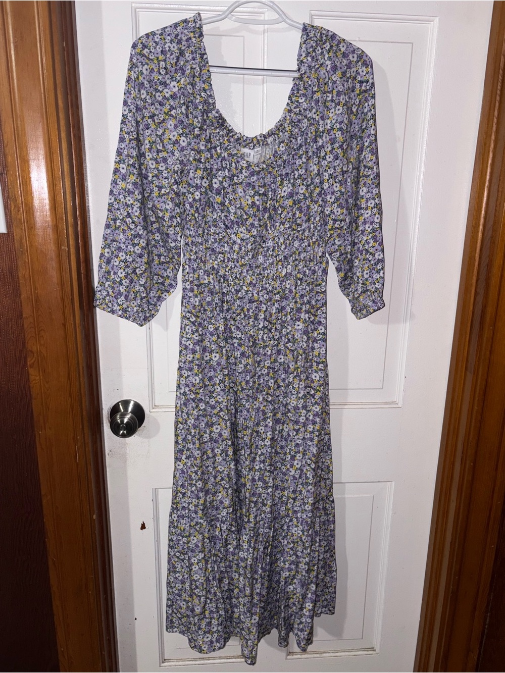 GAP Lavender Floral Puff-Sleeve Maxi Dress